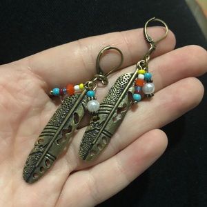 Feather drop earrings
